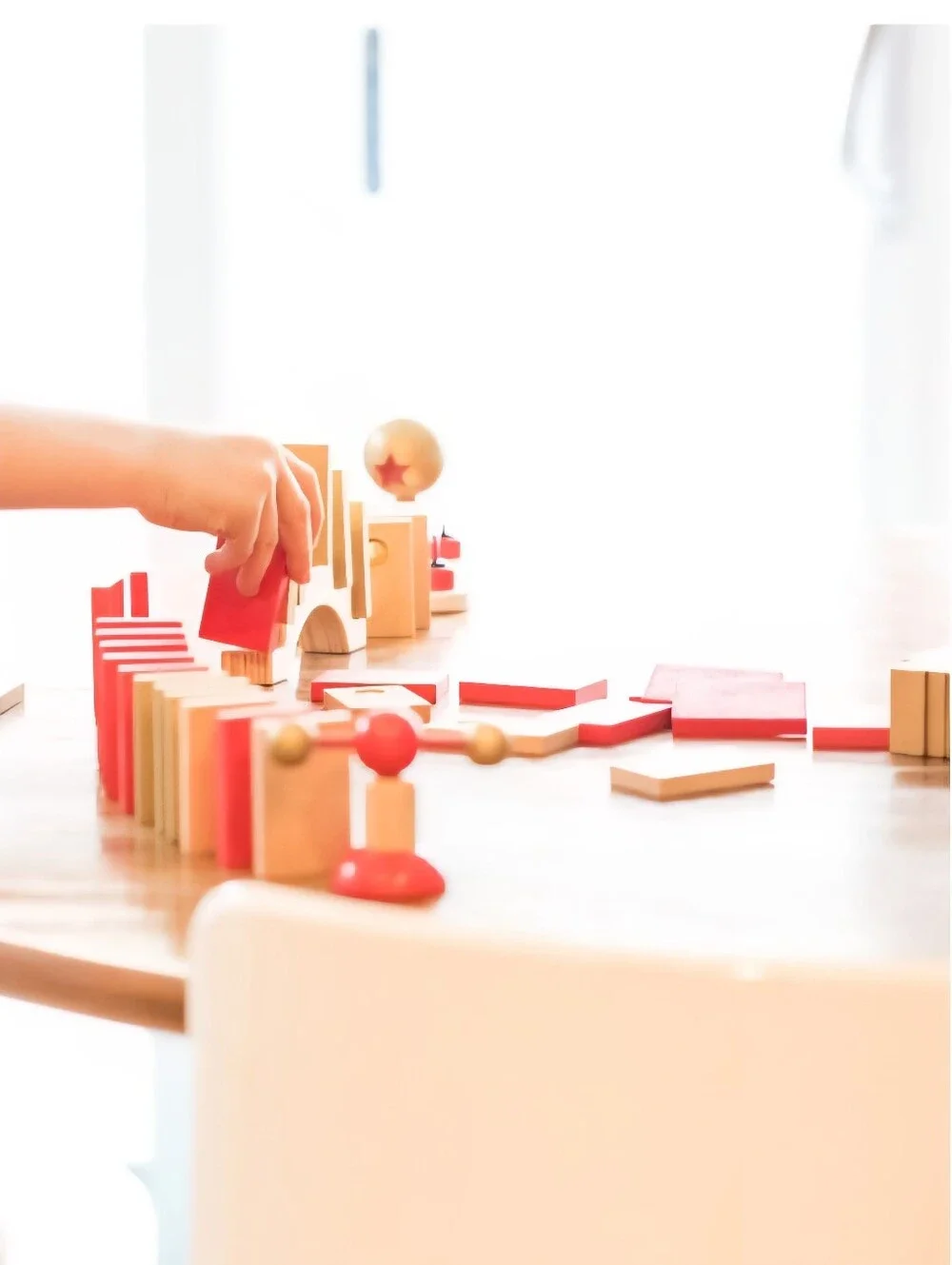 Hape Wooden Domino Rally Montessori STEM Building Toy Partial Set Natural Red